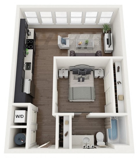 Floor plan for 1 bed, 1 bath, 603 sqft